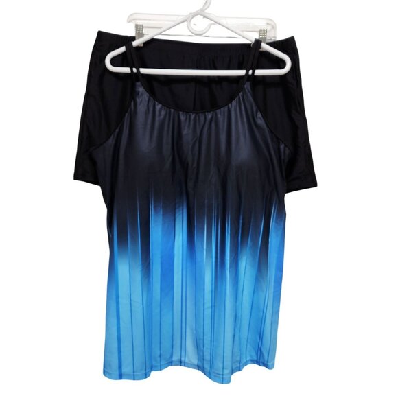 Womens Plus Size 22W Blue Gradient Tankini Top & Black Swim Shorts Set - Picture 1 of 6